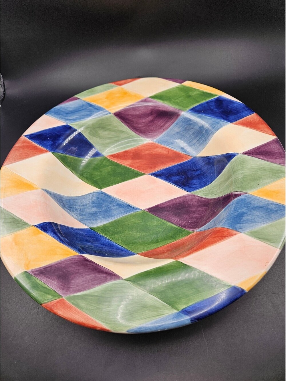 Tabletops Unlimited Carnival 12.5" Dinner Plate Harlequin Diamond Hand Painted